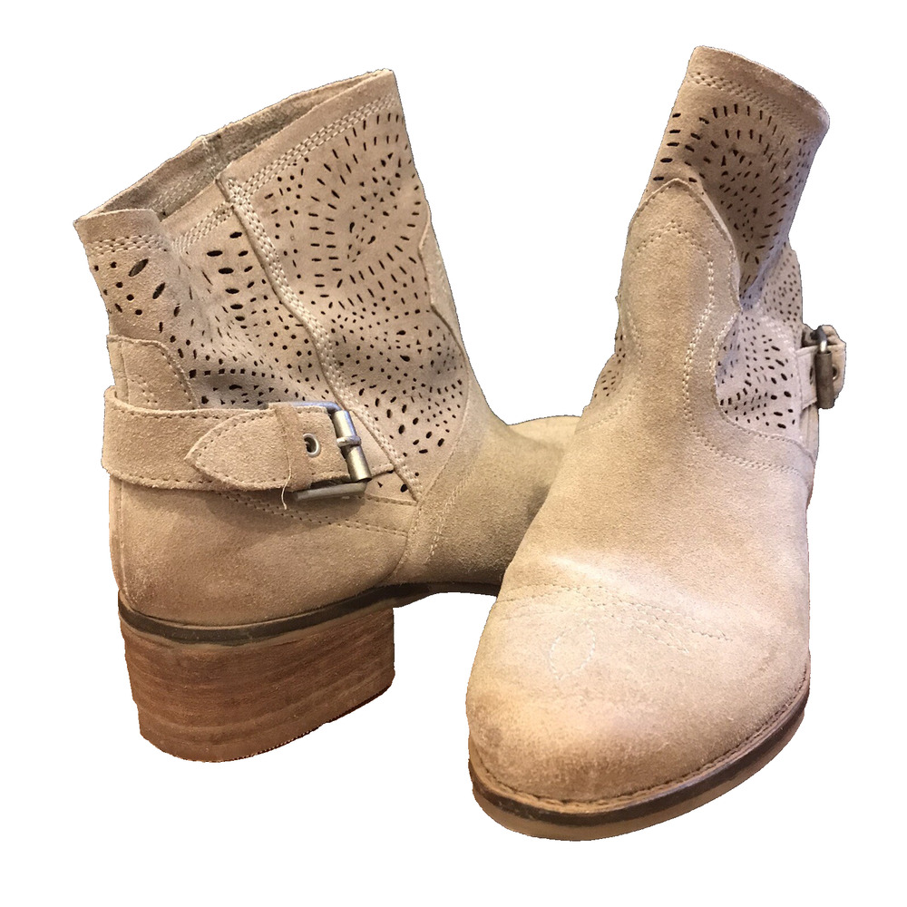 Naughty Monkey Zoey Suede Ankle Boots Taupe Laser Cut Leather Western Size 8